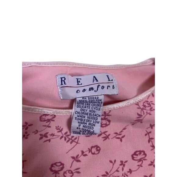 Vintage Pink Floral Cotton Baby Tee Blouse Womens Medium Soft Comfort - Picture 2 of 4
